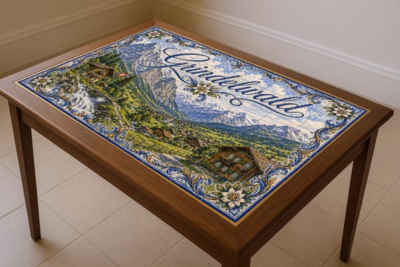 Mural de azulejos de cerámica de los Alpes suizos de Grindelwald, decoración … — vista 3