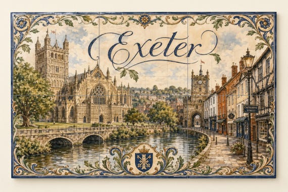 Mural de azulejos de cerámica de Exeter, Inglaterra; decoración de pared con … — Mural cerámico de Cerámicas La Noria