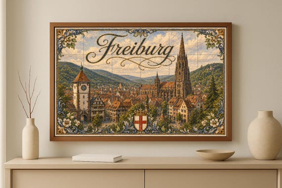 Mural de azulejos de cerámica de Friburgo, Alemania, arte mural de paisaje ur… — vista 3