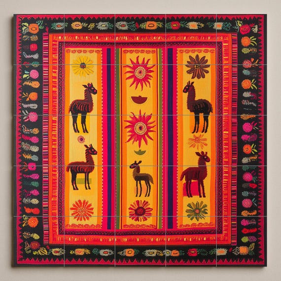 Mural cerámico de llamas y sol vibrante — vista 3