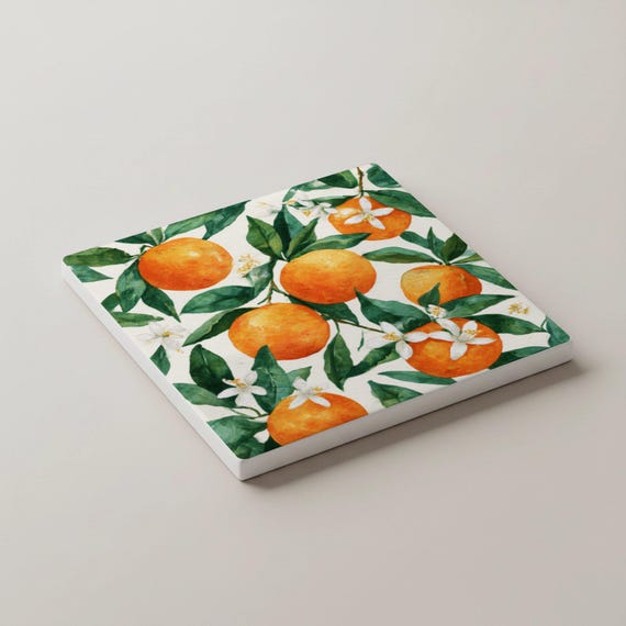 Diseño de naranja cítrica / Posavasos de azulejos botánicos mediterrán — vista 4
