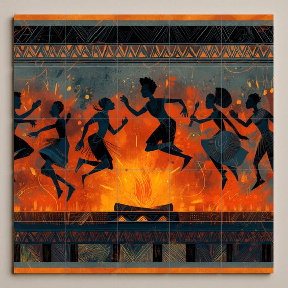 Mural de azulejos de danza tribal — vista 3