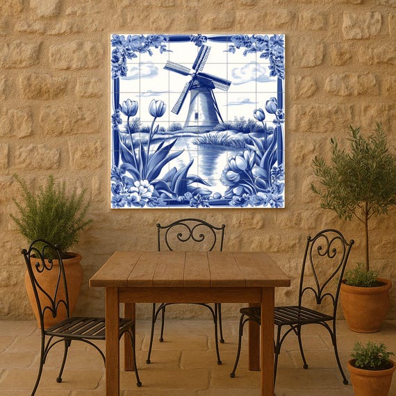Mural de cerámica azul de Delft holandés — vista 4