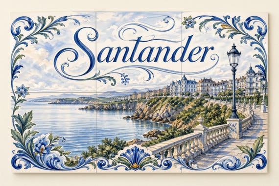 Mural de azulejos cerámicos costeros de Santander, decoración de pared junto …