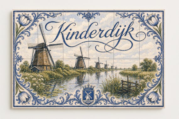 Mural de azulejos de cerámica de Kinderdijk, Países Bajos, decoración de pare… — vista 4