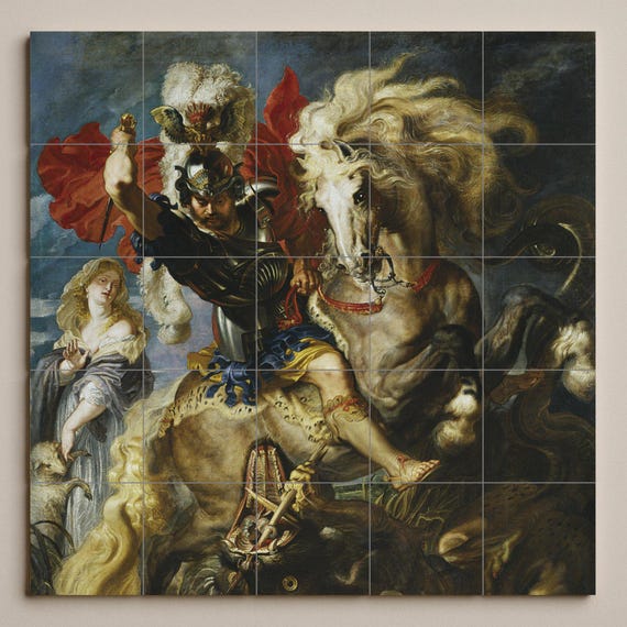 Mural de azulejos de cerámica de San Jorge y el dragón — vista 3