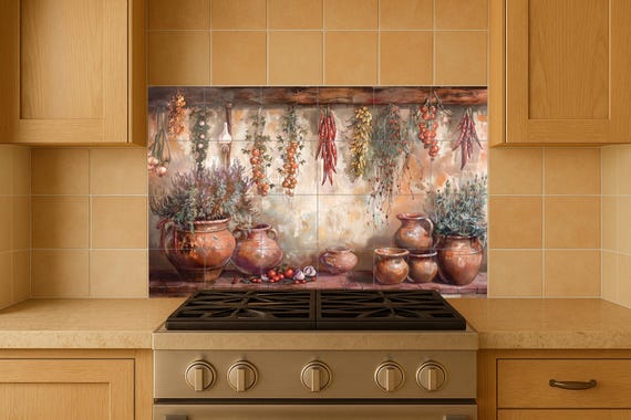 Mural de azulejos de cocina rústica — vista 4