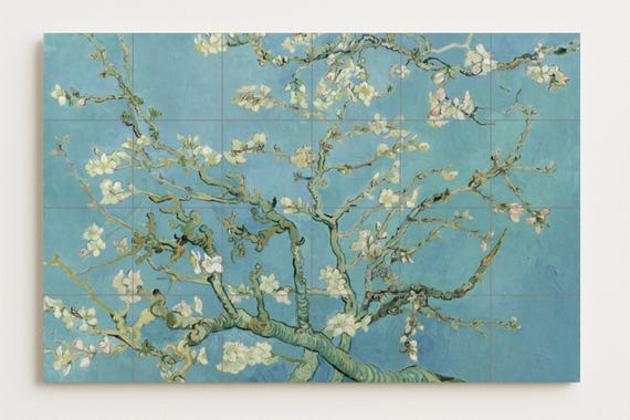 Mural de azulejos de cerámica con flores de almendro — vista 2