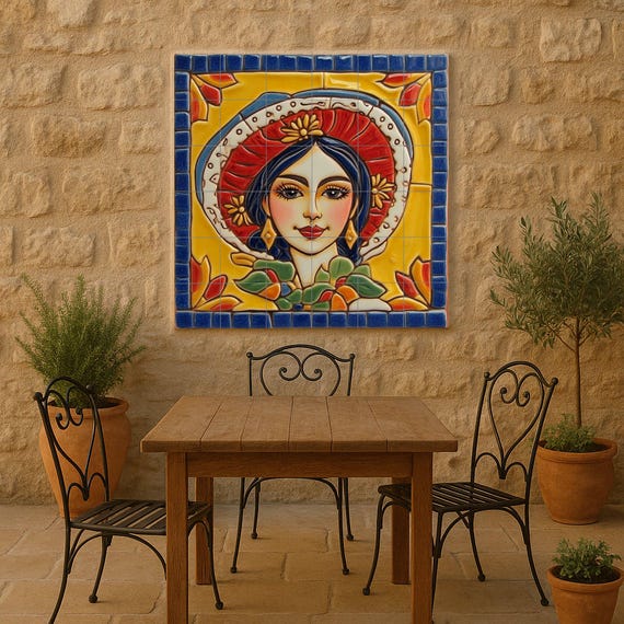 Mural de azulejos de mujer mexicana tradicional — vista 2