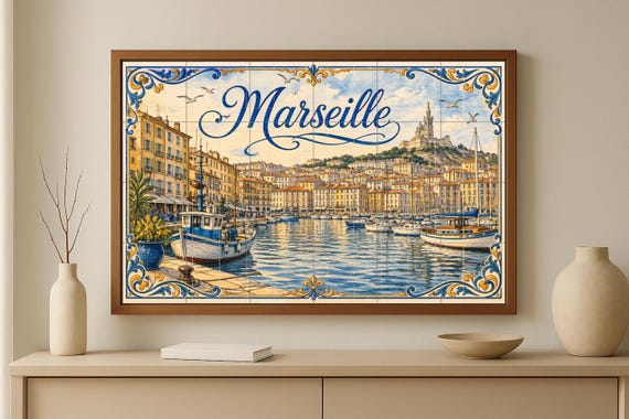 Mural de azulejos de cerámica del Puerto Viejo de Marsella, decoración de par… — vista 4