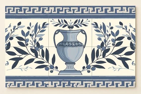 Mural de azulejos con jarrón de aceitunas griegas — vista 3