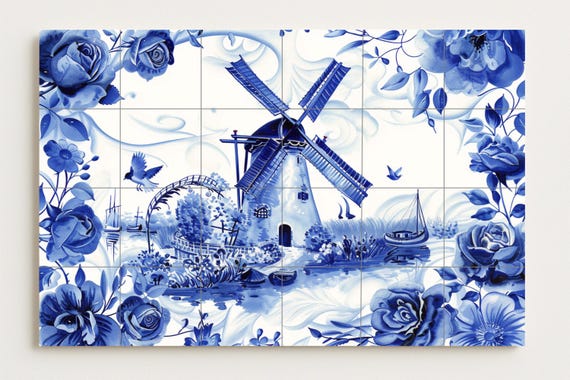 Mural de azulejos de molino de viento holandés — vista 2