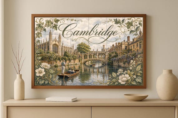 Mural de azulejos de cerámica de Cambridge, Inglaterra, arte mural junto al r… — vista 3