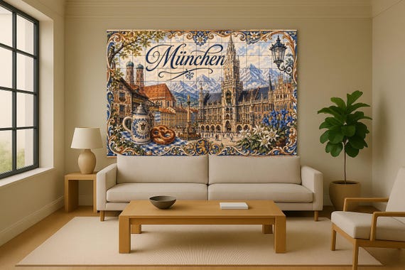 Mural de azulejos de cerámica de Múnich, Alemania, arte mural de la ciudad al… — vista 2