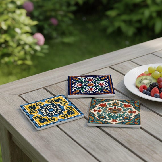 Azulejos rumanos — Posavasos de cerámica y corcho de Cerámicas La Noria