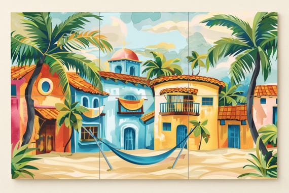 Mural de azulejos de playa caribeña — vista 2