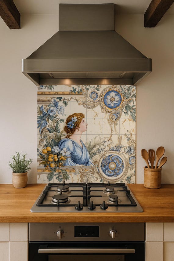 Mural de azulejos neoclásicos con damas — vista 4