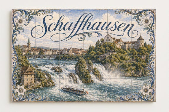 Mural de azulejos de cerámica de Schaffhausen, Suiza, decoración de pared con… — vista 4