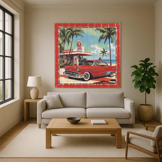 Mural cerámico de coche retro — vista 2
