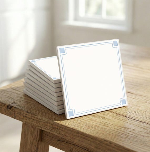 Blanco con azul marco — Azulejo decorativo de Cerámicas La Noria
