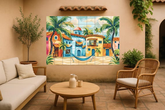 Mural de azulejos de playa caribeña — vista 3