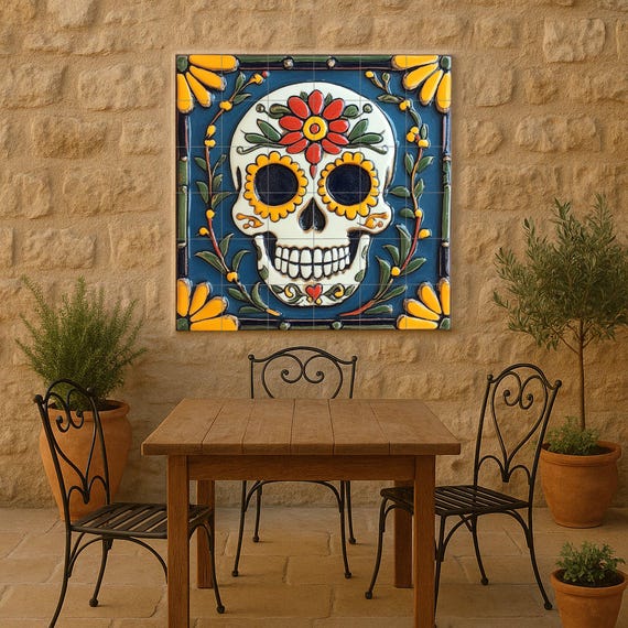 Mural de azulejos con calaveras de azúcar del Día de Muertos — vista 2