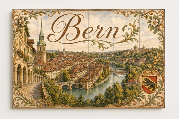 Mural de azulejos de cerámica de Berna, Suiza, arte mural del casco antiguo s… — vista 4
