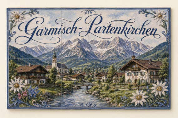 Mural de azulejos de cerámica de Garmisch-Partenkirchen, panel decorativo de … — vista 3