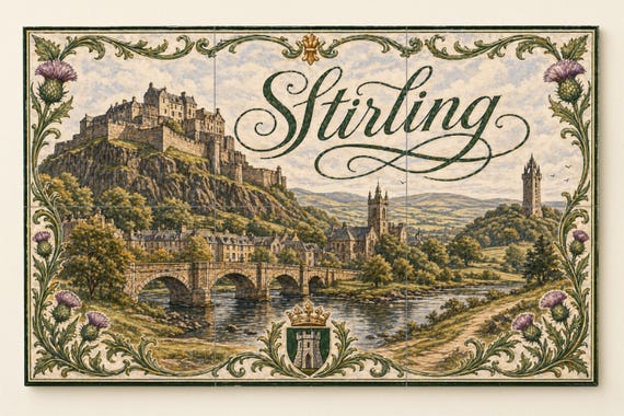 Mural de azulejos de cerámica de Stirling, Escocia, arte mural de castillos e… — vista 4