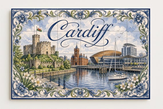 Mural de azulejos de cerámica de Cardiff, Gales, arte mural del Castillo de C… — vista 4
