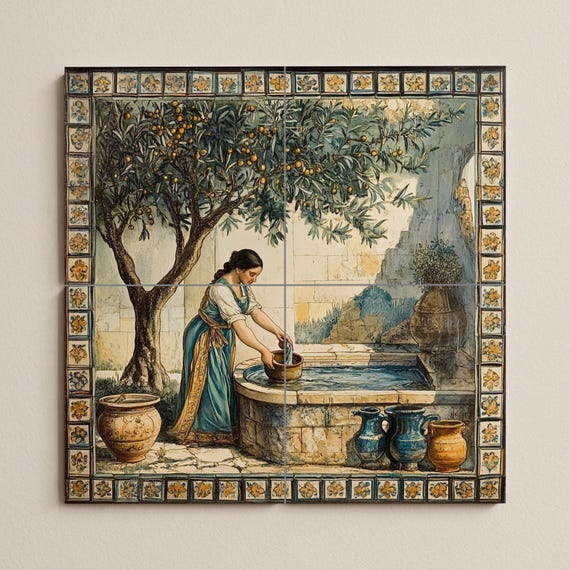 Mural cerámico de una fuente mediterránea