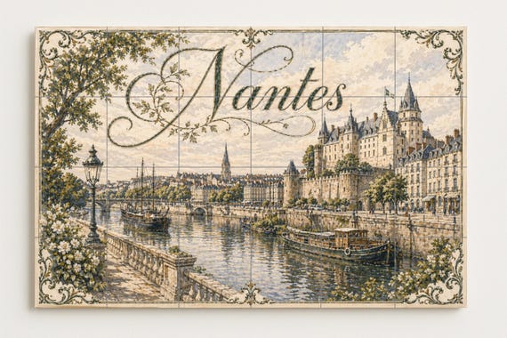 Mural de azulejos de cerámica de Nantes, arte mural del río Loira, Francia, c… — vista 4