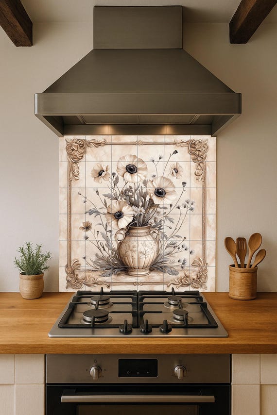 Elegante mural floral de cerámica — vista 3