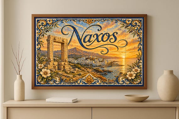Mural de azulejos de cerámica de Naxos, arte mural costero de las Cícladas al… — vista 3