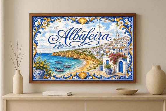 Mural de azulejos de cerámica de Albufeira, Portugal, pueblo costero del Alga… — vista 2