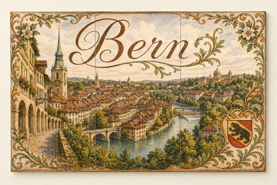Mural de azulejos de cerámica de Berna, Suiza, arte mural del casco antiguo s… — Mural cerámico de Cerámicas La Noria