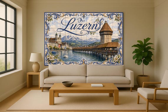 Mural de azulejos de cerámica de Lucerna, Suiza, arte ribereño de lago suizo,… — vista 2