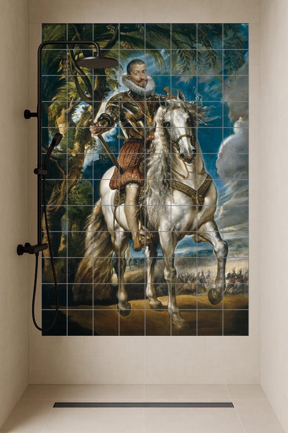 Mural de azulejos de cerámica con retrato ecuestre del duque de Lerma — vista 4