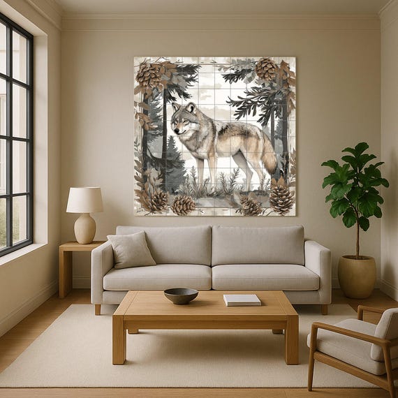 Mural cerámico de lobo nórdico — vista 2