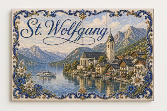 Mural de azulejos de cerámica de San Wolfgang, Austria, con decoración de par… — vista 4
