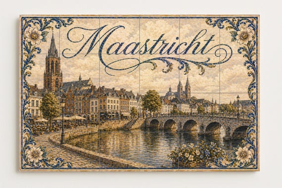 Mural de azulejos de cerámica de Maastricht, Países Bajos, arte mural de la h… — vista 4