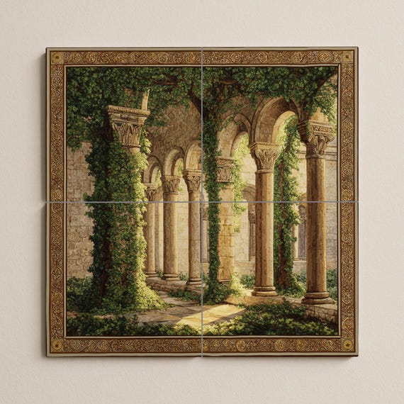 Mural de azulejos de claustro medieval — vista 3