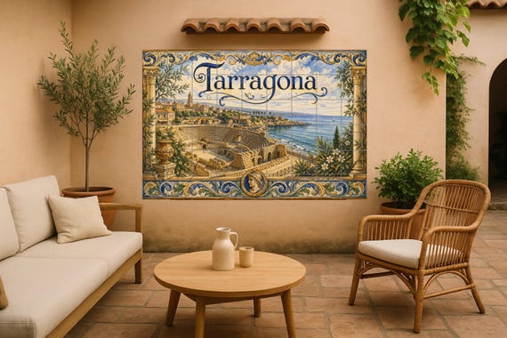 Mural de azulejos cerámicos del anfiteatro romano de Tarragona, decoración de… — Mural cerámico de Cerámicas La Noria