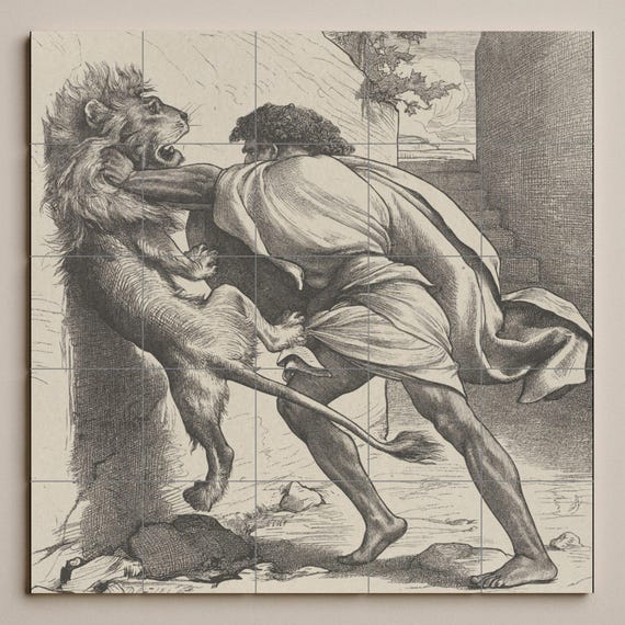 Mural de azulejos de Sansón y el León