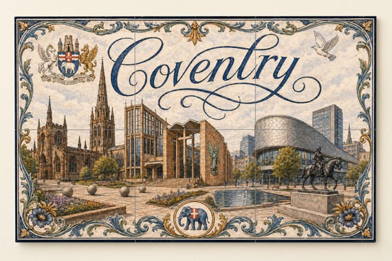 Mural de azulejos de cerámica de Coventry, Inglaterra, decoración artística p… — vista 4