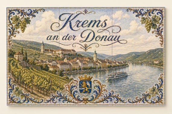 Mural de azulejos de cerámica de Krems an der Donau, arte mural de viñedos de… — vista 3