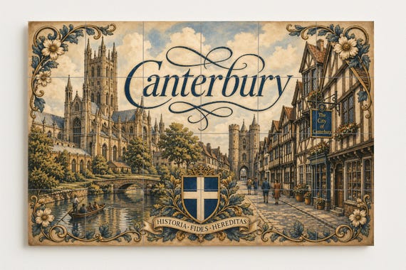 Mural de azulejos de cerámica de Canterbury, arte mural de la Inglaterra medi… — vista 4