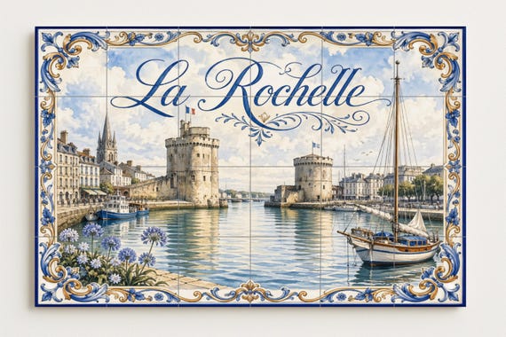 Mural de azulejos de cerámica de La Rochelle, arte mural costero francés con … — vista 2