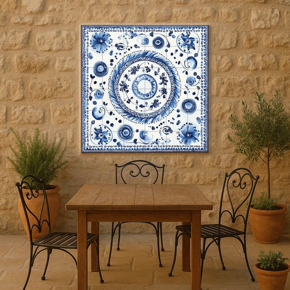Mural de cerámica azul