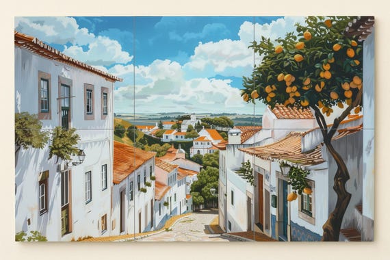 Mural de azulejos de un pueblo mediterráneo — vista 3
